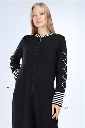 Kadın Kolları Bağcık Detaylı Hırka Siyah