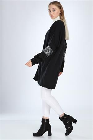 Kadın Kolları Detaylı Hırka Siyah