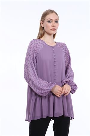 Kadın Kolları Kesme Desen Bluz Lila