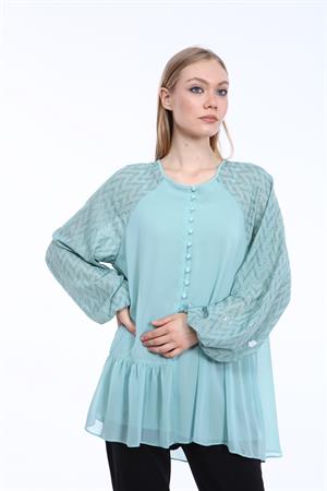 Kadın Kolları Kesme Desen Bluz Mint