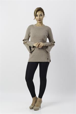 Kadın Kolları Taş Detaylı Bluz Beige