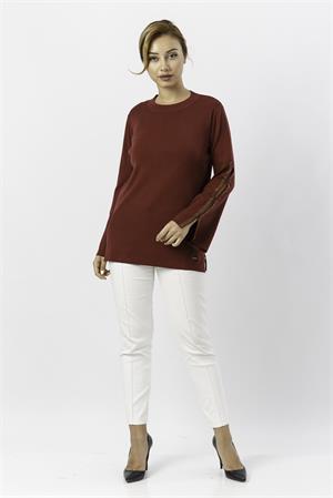 Kadın Kolları Taş Detaylı Bluz Böğürtlen