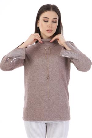 Kadın Kolye Detay Triko Beige