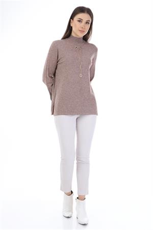 Kadın Kolye Detay Triko Beige