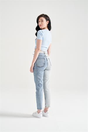 Kadın Kontrast Mom Jean Gri Lacivert