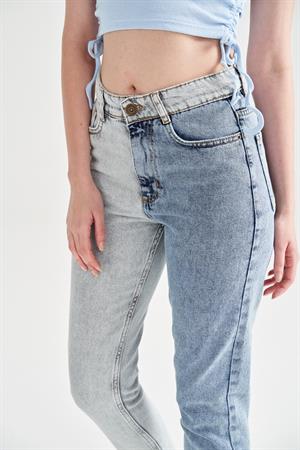 Kadın Kontrast Mom Jean Gri Lacivert