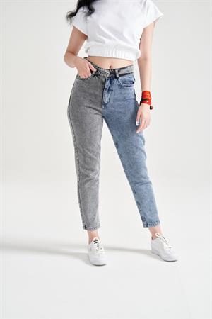 Kadın Kontrast Mom Jean Siyah Lacivert