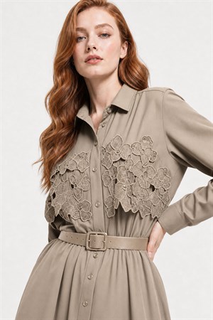 Kadın Krep Elbise Beige