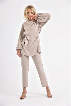 Kadın Krep Pantolon Takım Beige