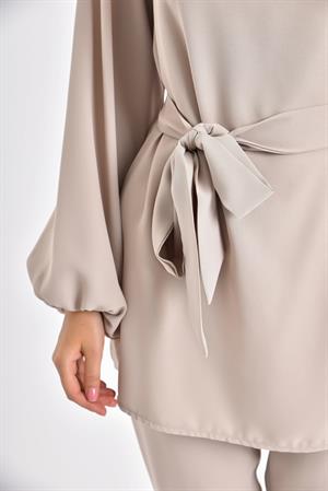 Kadın Krep Pantolon Takım Beige