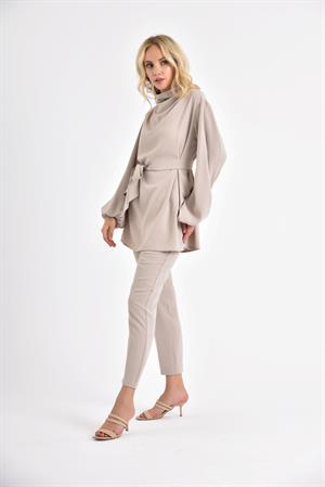 Kadın Krep Pantolon Takım Beige