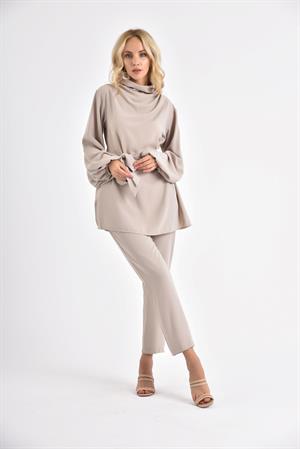 Kadın Krep Pantolon Takım Beige