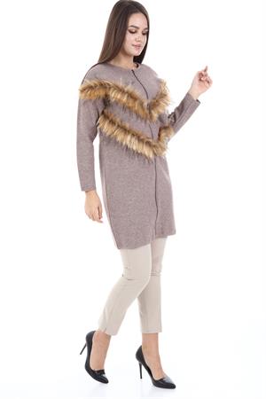 Kadın Kürk Detaylı Hırka Beige