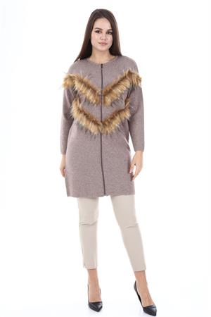 Kadın Kürk Detaylı Hırka Beige