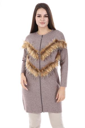 Kadın Kürk Detaylı Hırka Beige