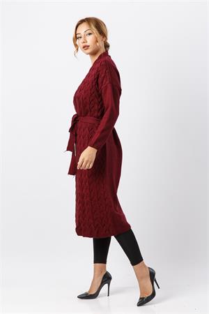 Kadın Kuşaklı Örgü Hırka BORDO