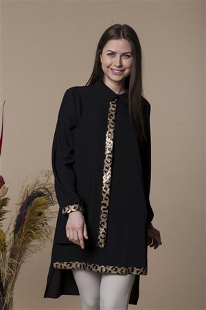 Kadın Leopar Desen Tunik Siyah