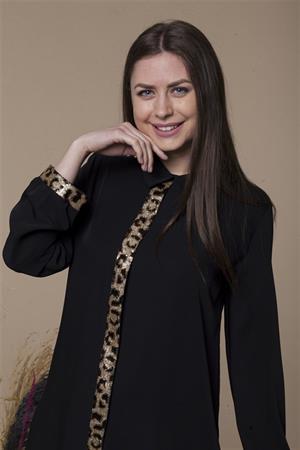 Kadın Leopar Desen Tunik Siyah