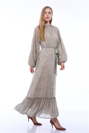Kadın Leopar Desenli Elbise Beige