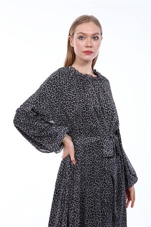 Kadın Leopar Desenli Elbise Siyah