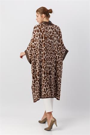 Kadın Leopar Desenli Panço Kahve