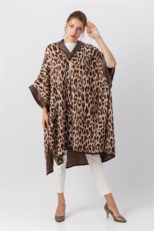 Kadın Leopar Desenli Panço Kahve