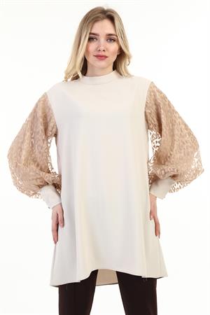 Kadın Leopar Detay Bluz Beige