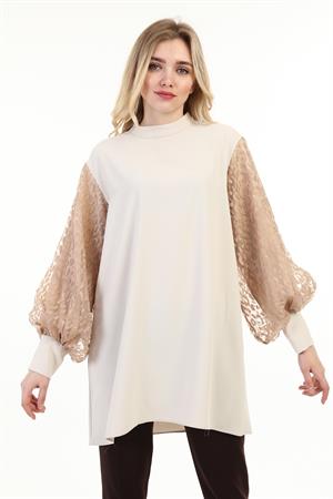 Kadın Leopar Detay Bluz Beige