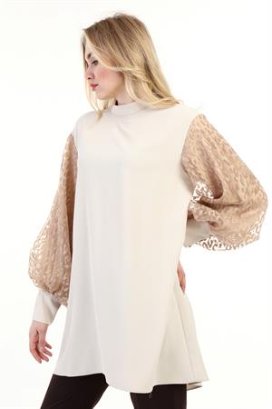 Kadın Leopar Detay Bluz Beige
