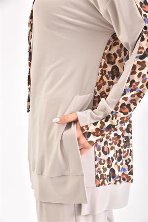 Kadın Leopar İkili Takım Beige