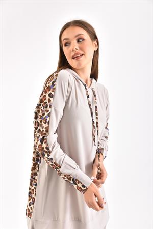 Kadın Leopar İkili Takım Beige