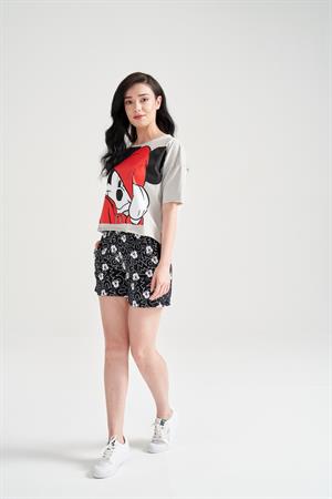 Kadın Mickey Mouse Baskılı Şortlu Takım Gri