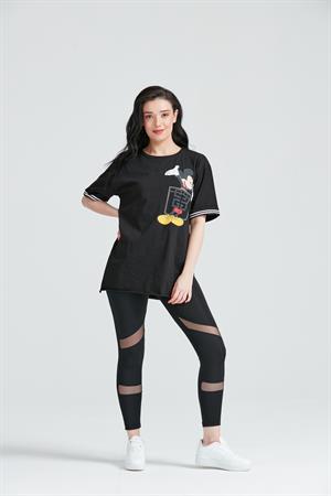 Kadın Miki Mous Baskılı Cepli T-Shirt Siyah
