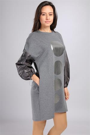 Kadın Önü Desenli Spor Tunik Gri