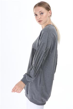 Kadın Önü Desenli Sweat Gri