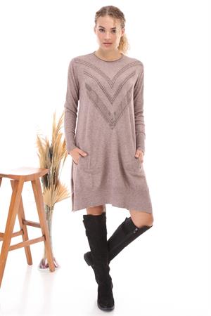 Kadın Önü Taş Detaylı Tunik Beige