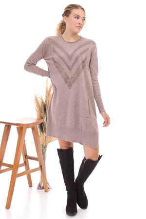 Kadın Önü Taş Detaylı Tunik Beige