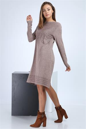 Kadın Önü Taş İşlemeli Tunik Beige