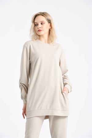 Kadın Örme Krep Takım Beige
