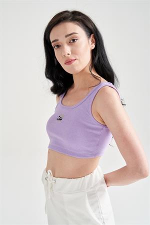 Kadın Panda Baskılı Crop Büstiyer Lila