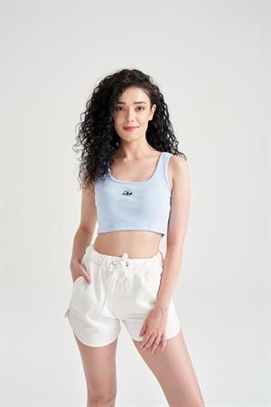 Kadın Panda Baskılı Crop Büstiyer Mavi