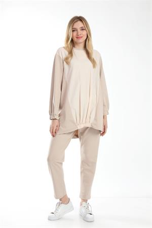 Kadın Paraşüt Kumaş Karışım İki İp Takım Beige