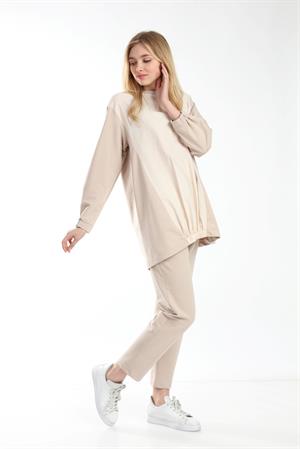 Kadın Paraşüt Kumaş Karışım İki İp Takım Beige