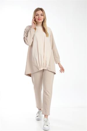 Kadın Paraşüt Kumaş Karışım İki İp Takım Beige