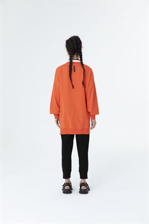 Kadın Paris Yazılı Polo Yaka Sweat Tunik Açık Kırmızı