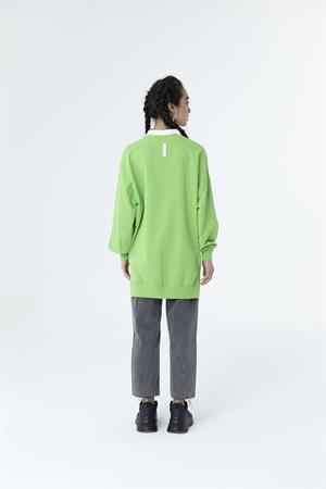 Kadın Paris Yazılı Polo Yaka Sweat Tunik Yeşil
