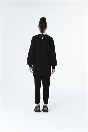 Kadın Paris Yazılı Polo Yaka Sweat Tunik Siyah