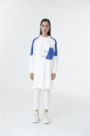 Kadın Pil Durum İşlemeli Sweat Tunik Ekru