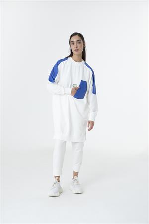 Kadın Pil Durum İşlemeli Sweat Tunik Ekru