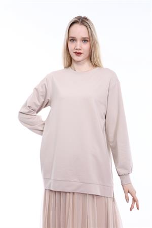 Kadın Pilise Şifon Etekli Takım Beige